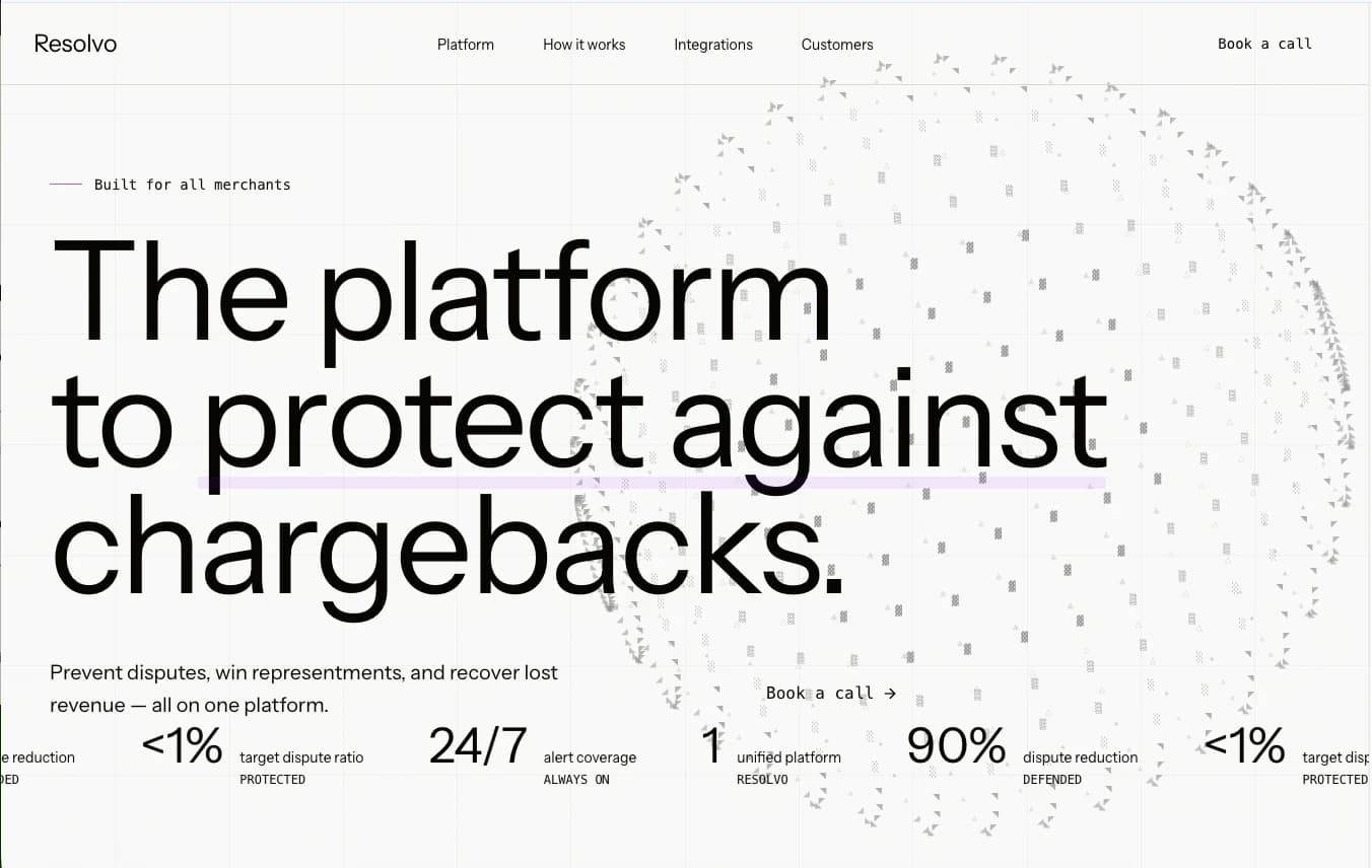 Página inicial da Resolvo.io, plataforma de proteção contra chargebacks.