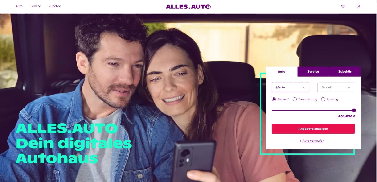 Página da Alles Auto com catálogo de veículos e filtros de marca, modelo e forma de compra.